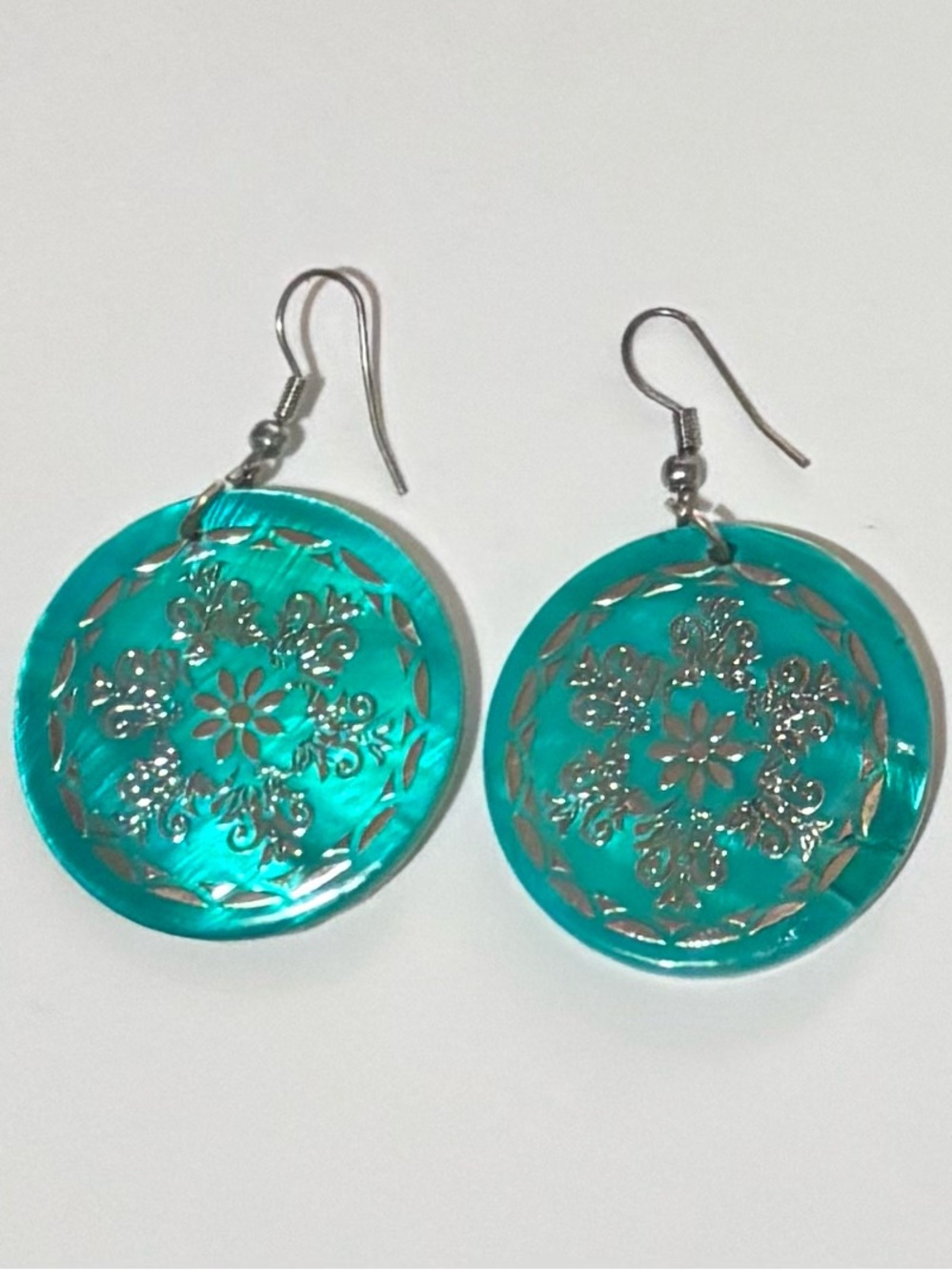 Turquoise shells Floral Round Drop Earrings - Women Jewelry